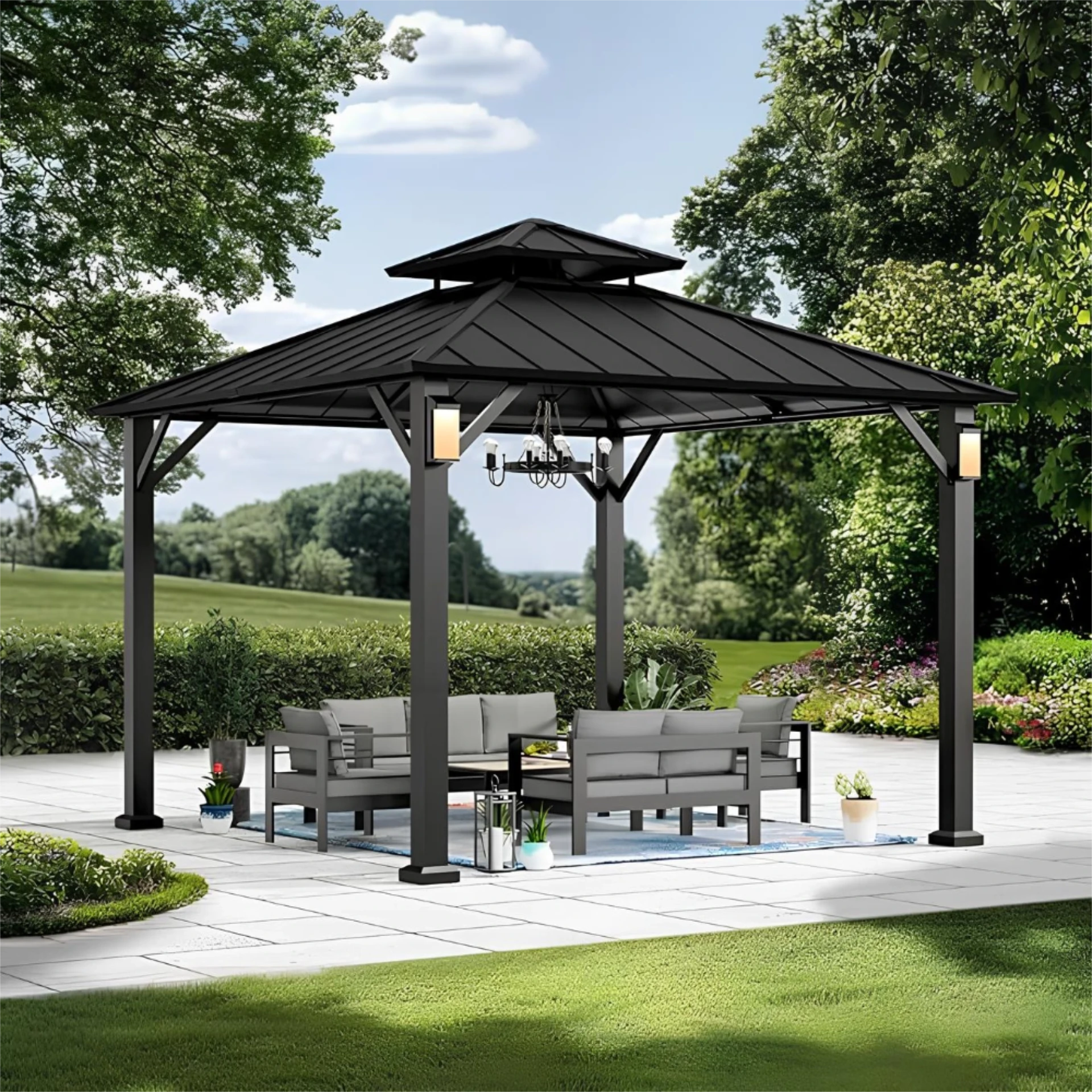 Clean black custom gazebo with amazing view