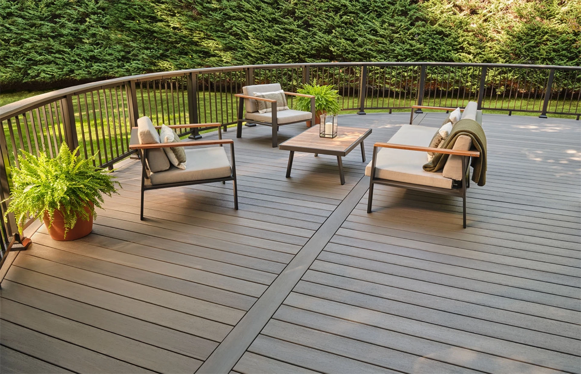 Pvc seattle decking with patio seating design and overlooking view