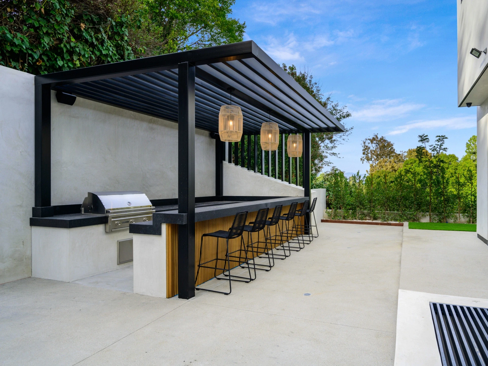 Scenic view of an outdoor patio and a lot of trees