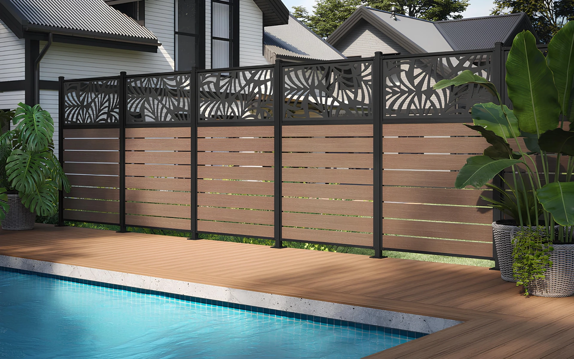 Sedona brown wide privacy screen installation in the pool