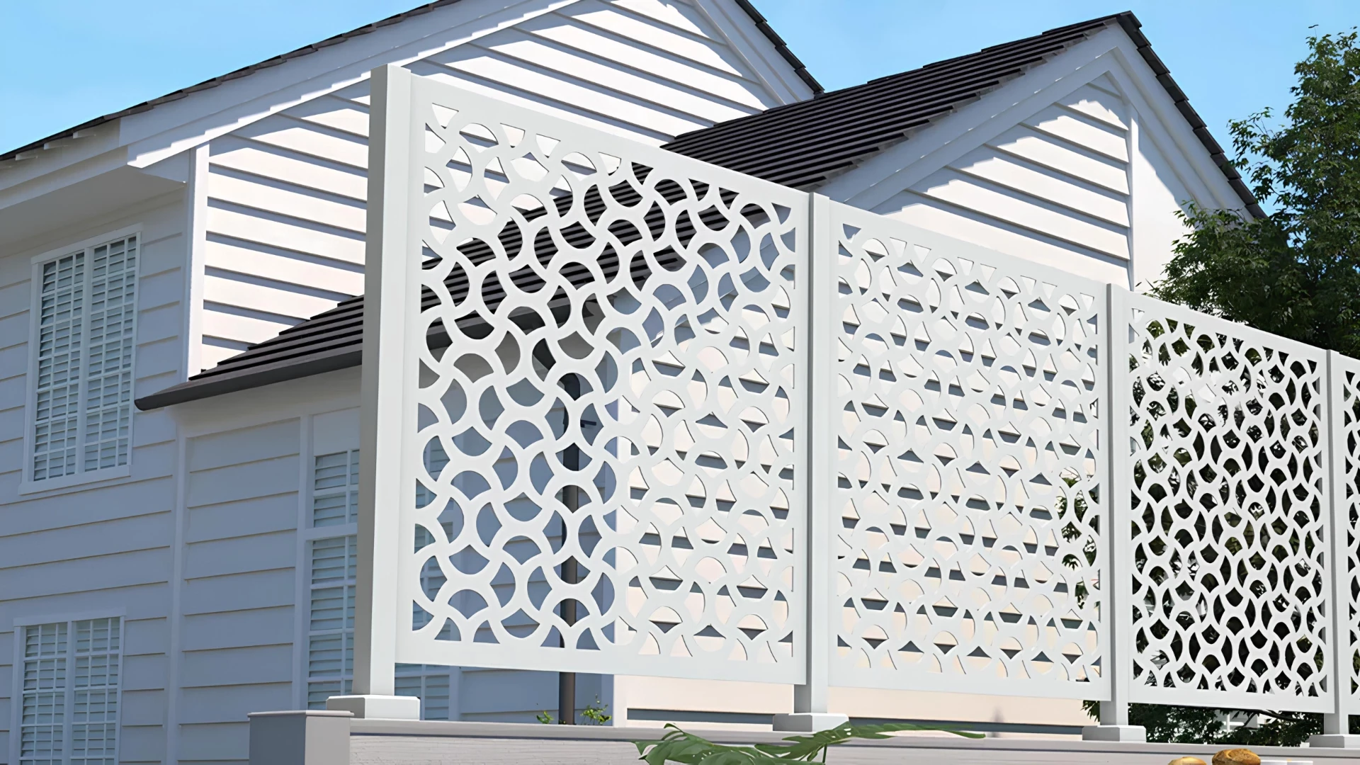 Tall privacy screen wall close up seashell white