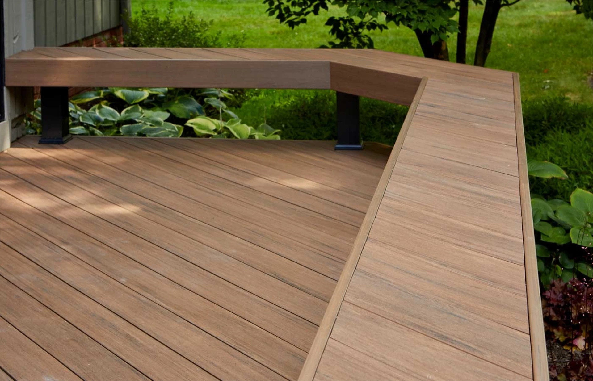 Walnut vintage pvc decking with clean and beautiful view